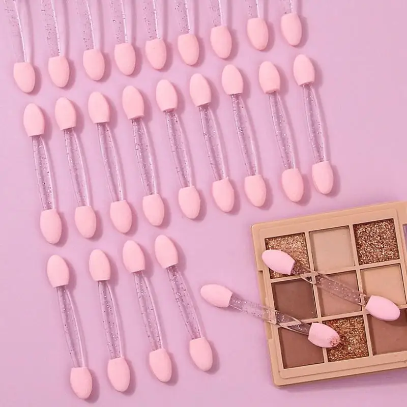 (HG) 2 uds pincel delineador de ojos en ángulo + 50 Uds. Barra de sombra de ojos de esponja de doble cabeza, delineador de ojos con contorno preciso/sombra de ojos mezclada