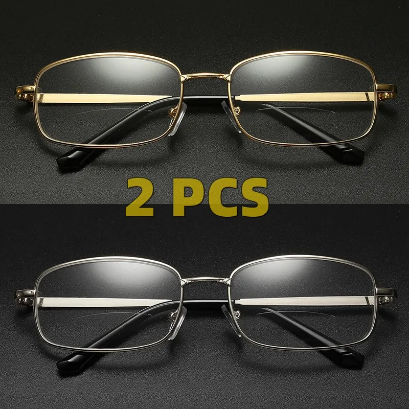 

2PCS Square Full Frame Metal Lens Reading Glasses Men Women Presbyopic Glasses Anti-Scratch Eyewear Diopter +1.0 +1.5 To +4.0