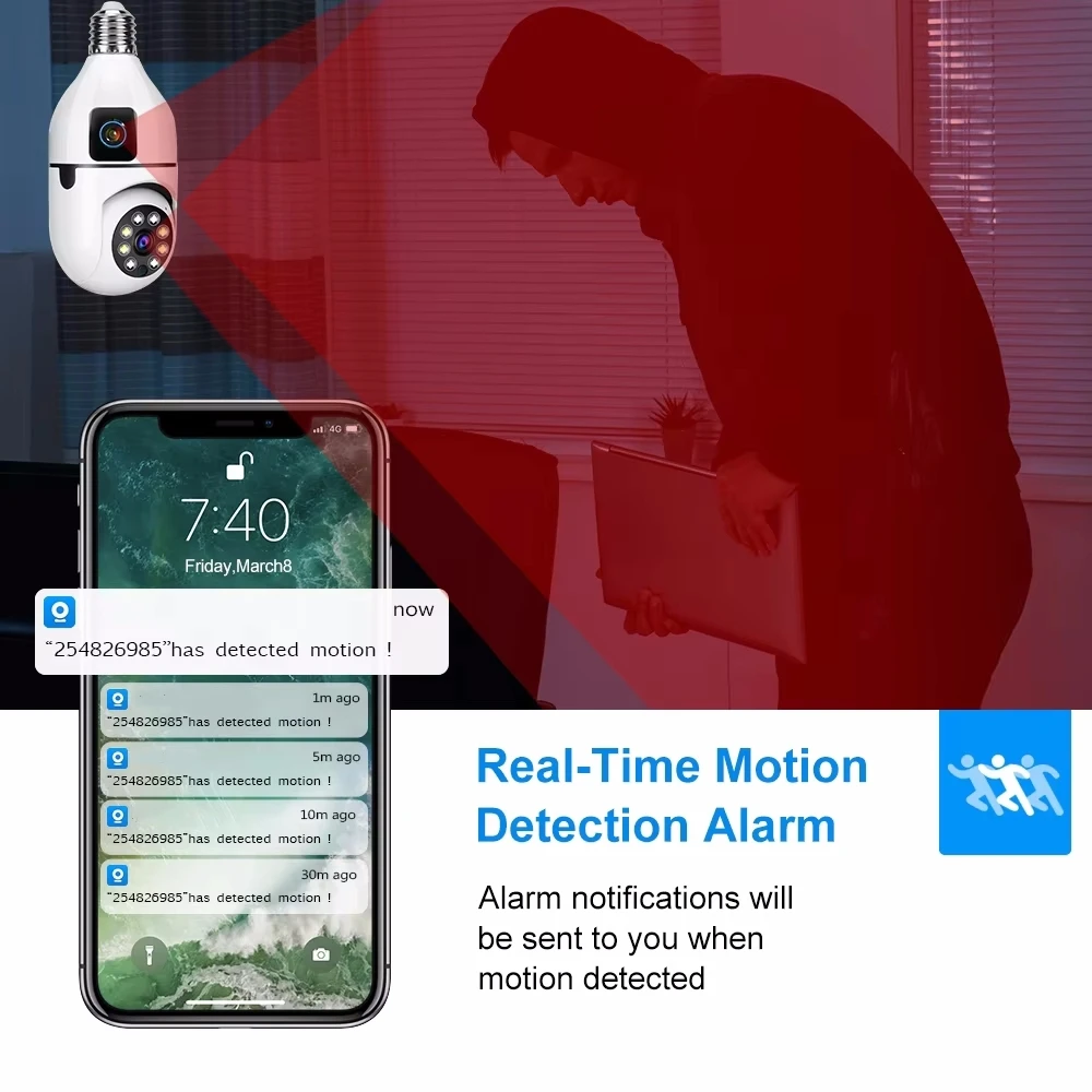 2MP E27 Bulb Surveillance Dual Lens Camera Night Vision Full Color Automatic Human Track Security Monitor Wifi Camera image 3