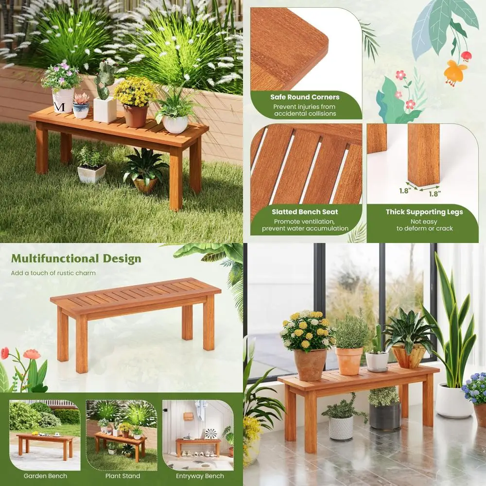 

Solid Wood Plant Stand - Indoor/Outdoor, Teak Oil Finished, Slatted Top for Pots, Rustic Garden Rack, Suitable for Patio, Entryw