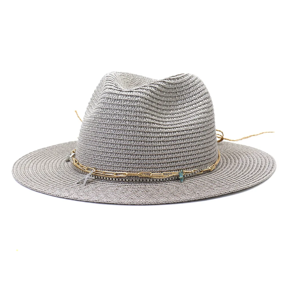 

Gray Women Panama Hats Summer Straw Hat Summer Straw Wide Brim Fedora Beach Holiday Ladies Sun Hat Fashion Grey Khaki Pink White