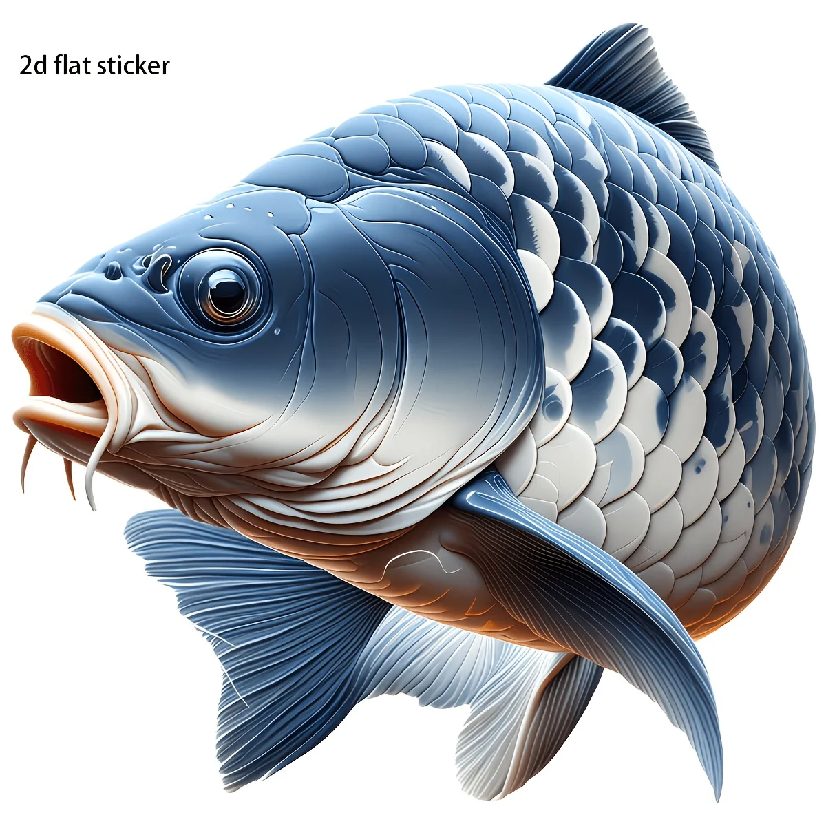 2D Flat Blue Koi Fish Vinyl Sticker, Removable Easy‑Apply Decal for Car Motorcycle Laptop Wall Luggage Smooth Surfaces Decor