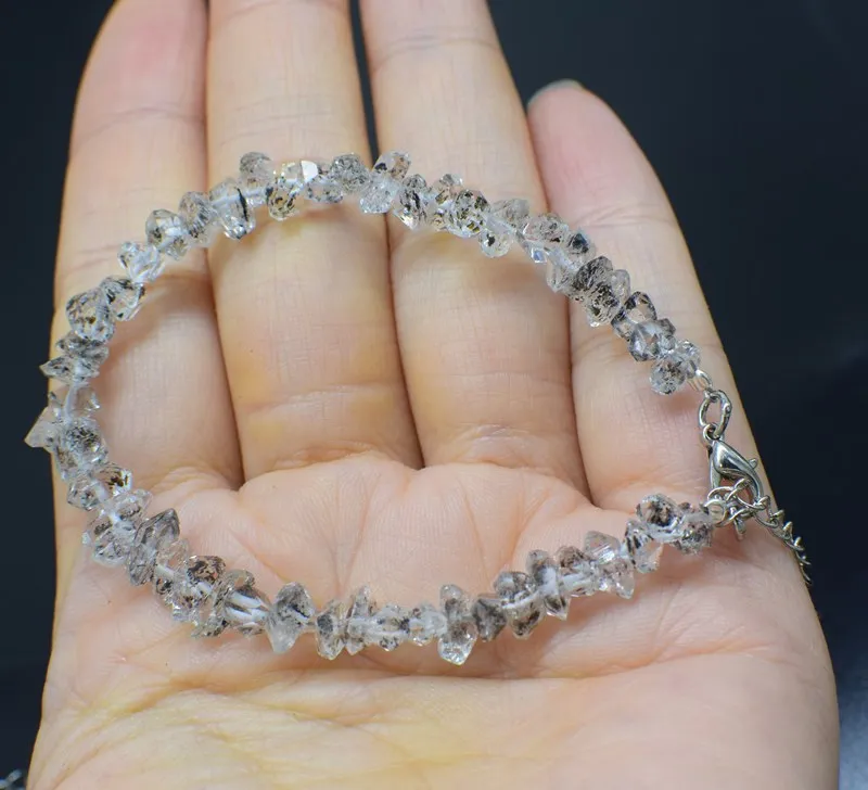 

Herkimer Diamond white/black crystal faceted baroque 5-7mm bracelet 17cm