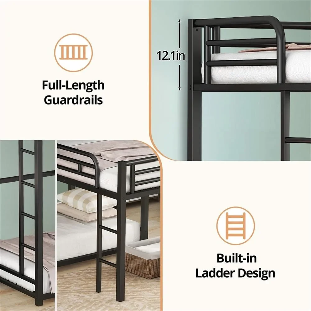 Bunk Bed, Dormitory Bed， Heavy-Duty Triple Bunk Bed, Metal L-Shaped Bunk Bed For 3 Kids Adults With Built-in Ladder And Full-L