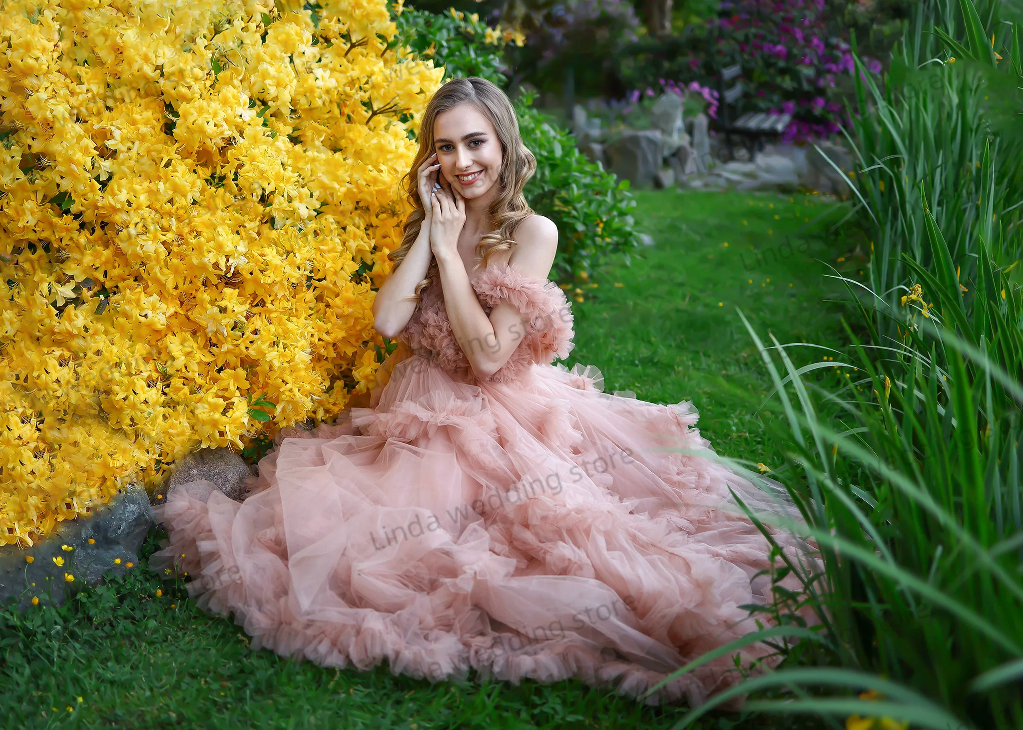 A Linha Maternidade Vestidos para Photoshoot, Ruffled Robes, Tiered Gravidez Roupão desgaste, rosa Fotografia Props