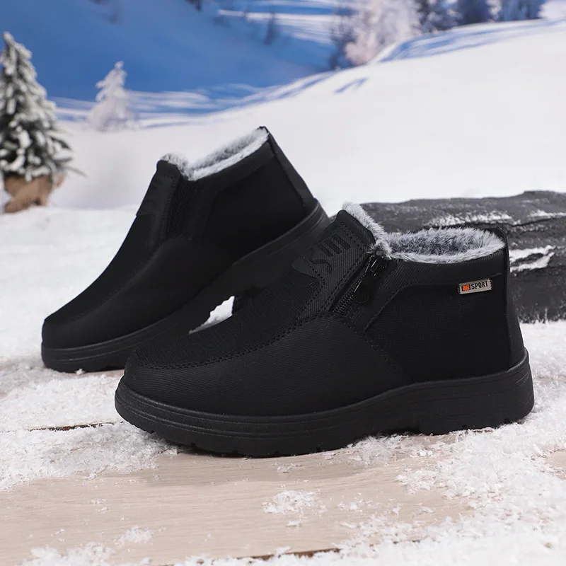 Men's cotton shoes made of cloth in winter 2025  with added velvet and thickened insulation for middle-aged men's shoes