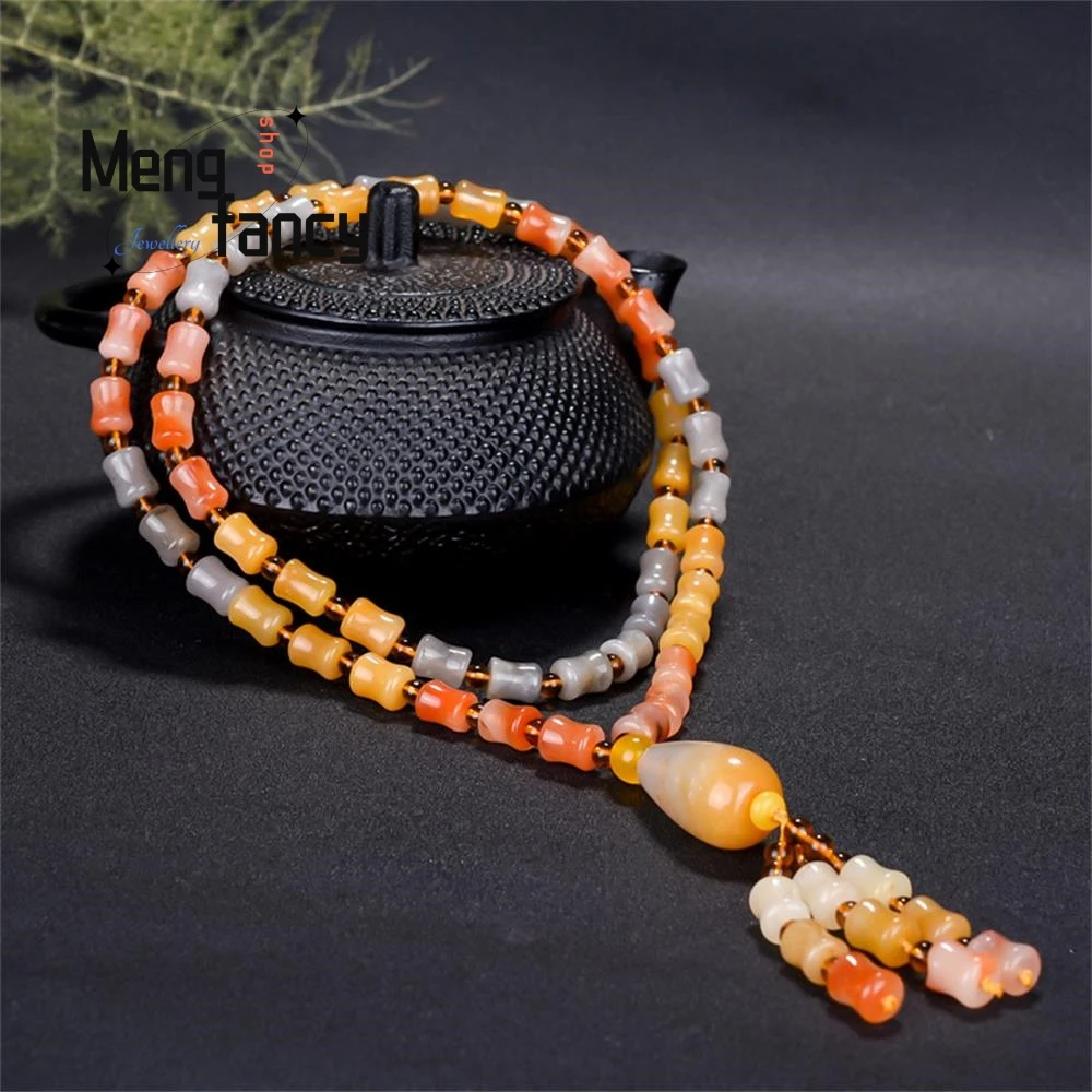 Natural Golden Silk Jade Necklace Charms Fashion Jade Fine Jewelry Men Women Luxury Bracelet Sweater Chain Souvenir Holiday Gift