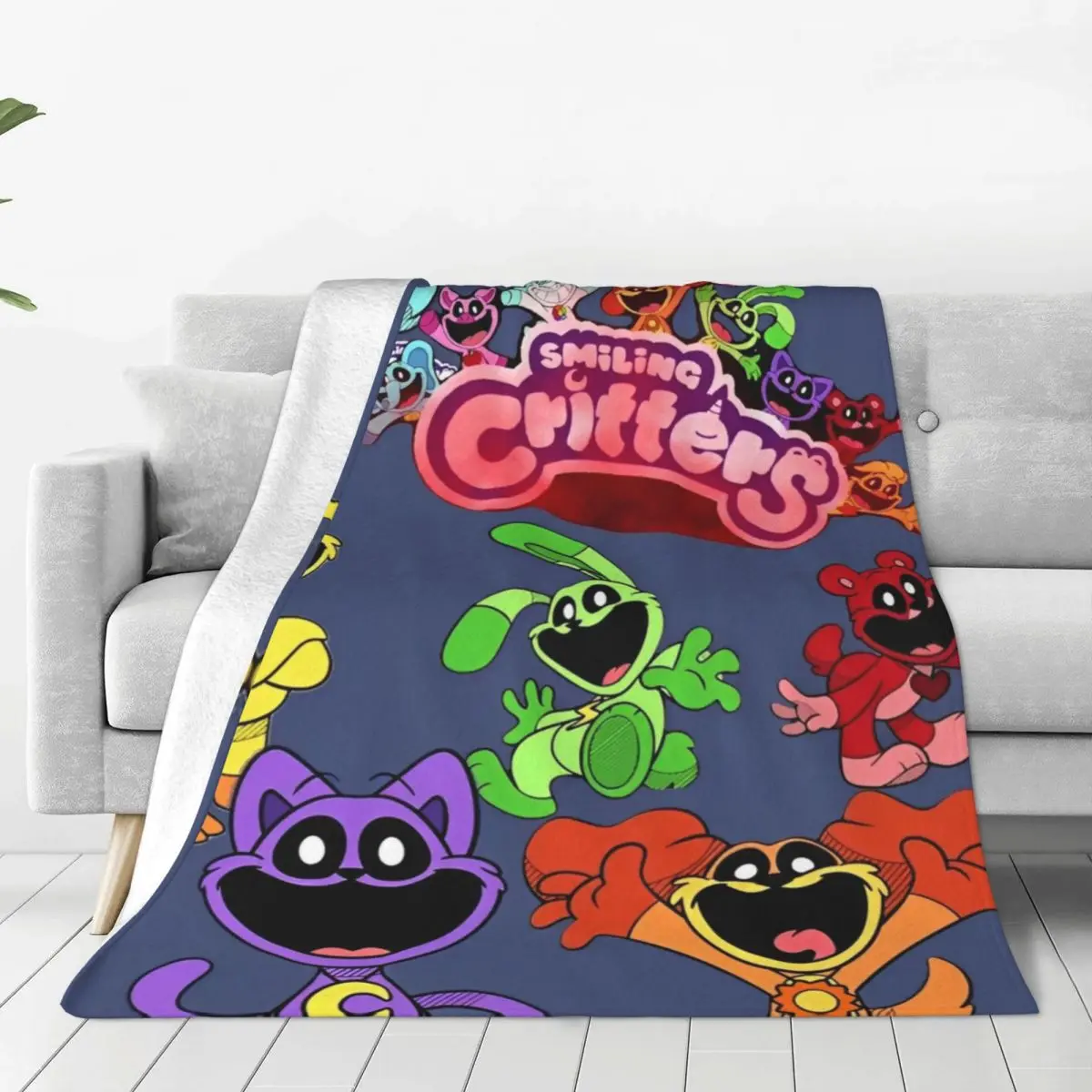 Cartoon Anime S-Smiling Critters Blanket Game Warm Soft Fluffy Plush Throw Blanket For Living Room Flannel Bedspread Bed Cover