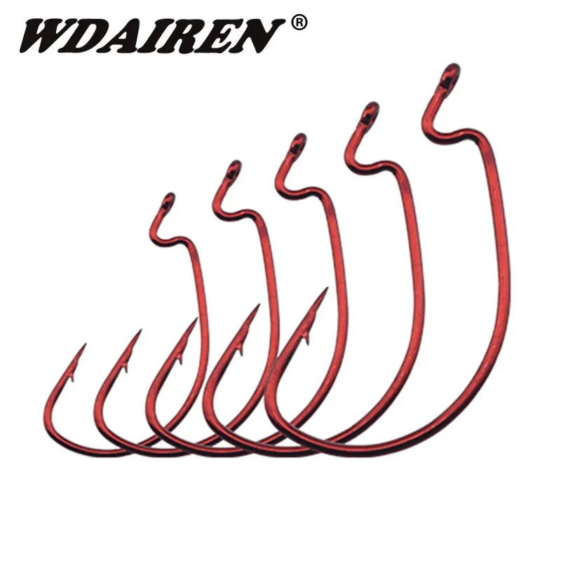 

20 Pcs Red Offset Worm Hook for Bass Fishing Plastic Worm Taxas Rig Fishhook Wholesale Bait Hooks Fishing Tackle Accessories