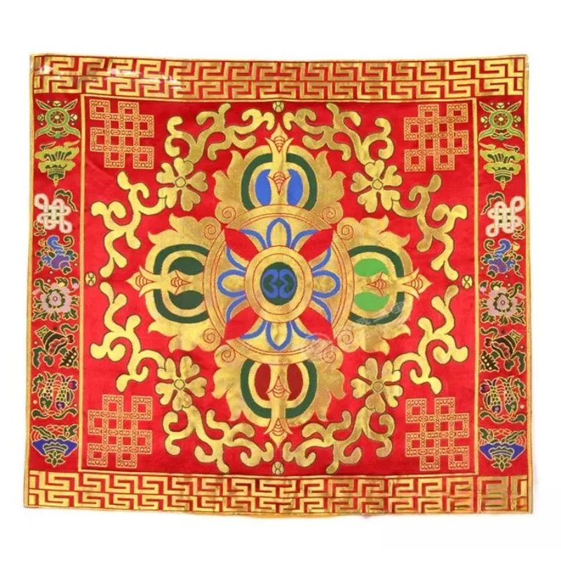 70CM Tibetan Handmade Embroidery Brocade Fabric Diamond Cross Tablecloth Home Buddhist Offering Tabletop Religious Decoration
