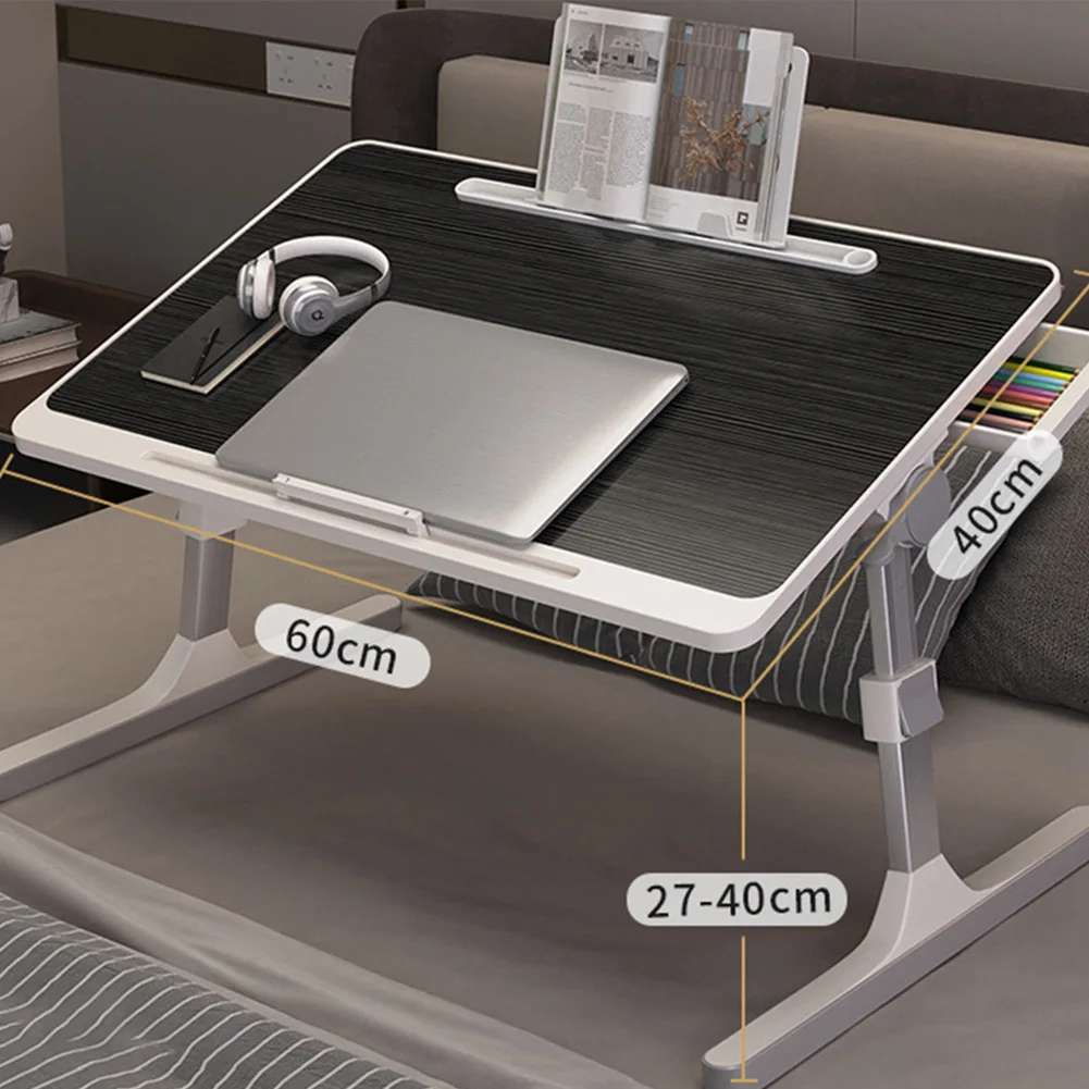 โต๊ะแล็ปท็อปปรับได้สำหรับเตียงพร้อมชั้นวางหนังสือลิ้นชักปรับความสูงได้9.4 "-12.6" ที่ยึดโต๊ะคอมพิวเตอร์อะลูมินัมอัลลอย