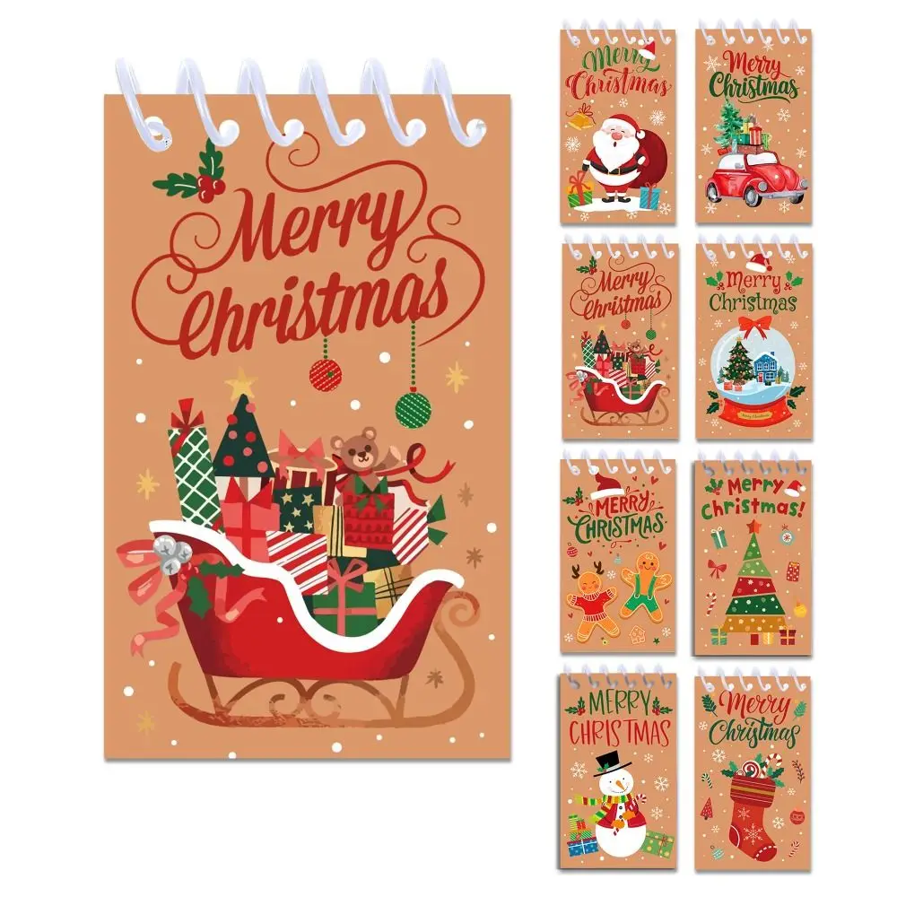 สมุดโน้ตแบบสันห่วงลายคริสต์มาส 8 เล่ม ขนาดมินิ ดีไซน์เกลียว หลายแบบ ลายซานตาคลอส ของขวัญปีใหม่
