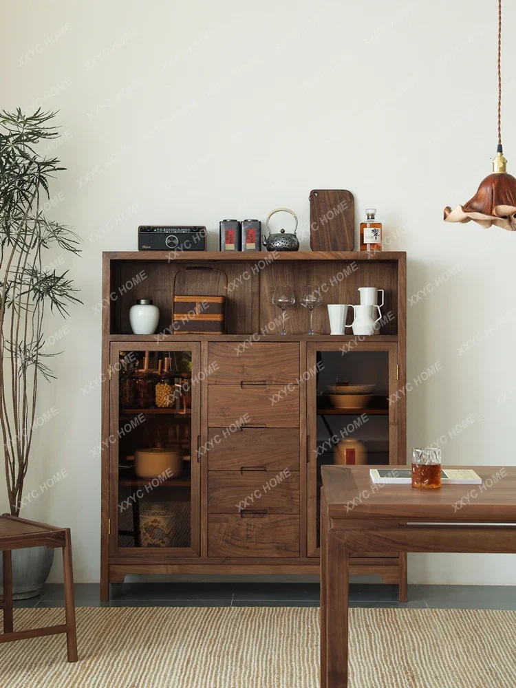 Black Walnut Solid Wood Simplicity Sideboard Wine Cabinet Tea    Storage  Locker