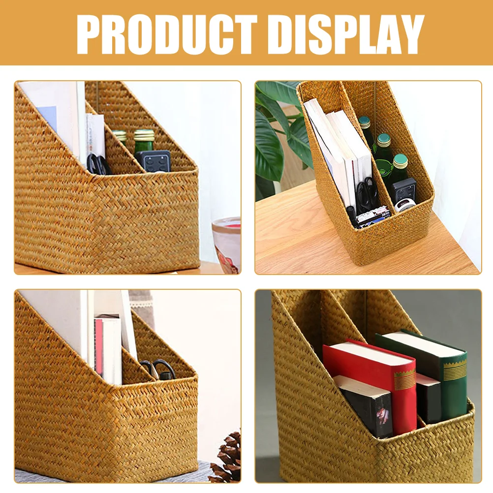 File Storage Basket Rattan Baskets Woven Boho Magazine Holder Desk Organizer Book Display Stand Holders