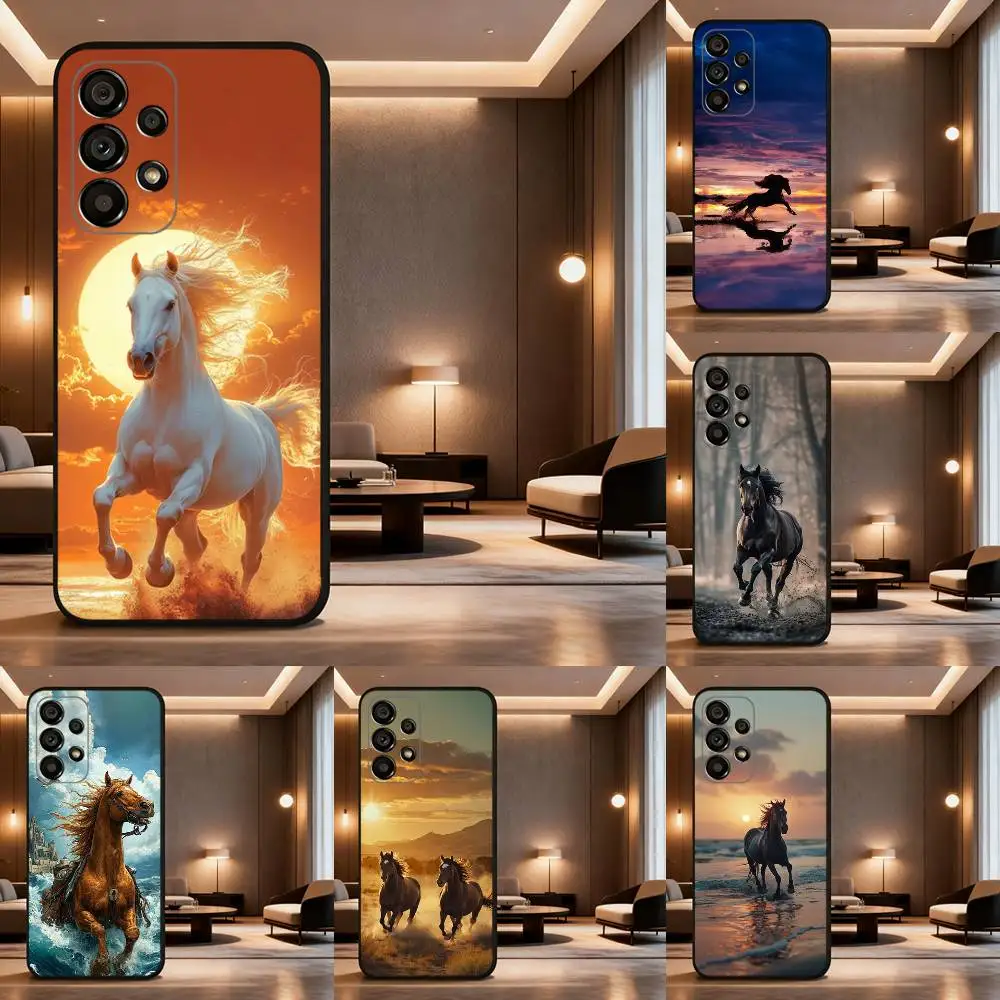 

Art Galloping Horse Phone Case For Samsung Galaxy A73,31,32,72,41,53,52,71,22,5G,Note,J7,8,9 Soft Black Cover