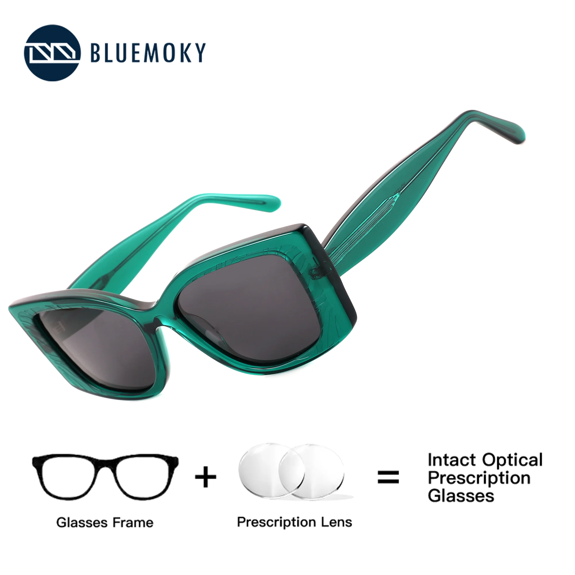 BLUEMOKY L Size Butterfly Acetate Polarized UV400 Sunglasses With Custom Prescription for Myopia Farsightedness Multifocal Women