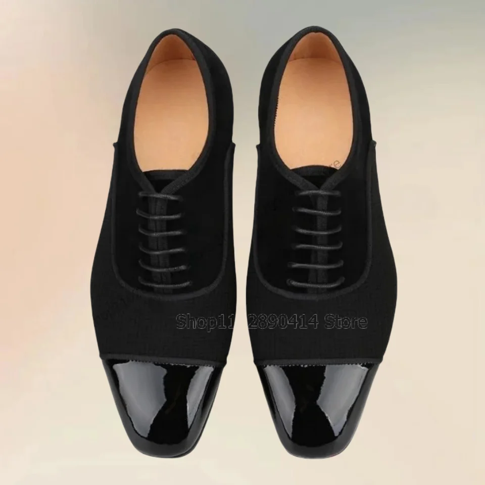 Scarpe Oxford da uomo in tessuto floccato di pelle verniciata nera scarpe da uomo stringate di moda scarpe eleganti da uomo di lusso per feste artigianali