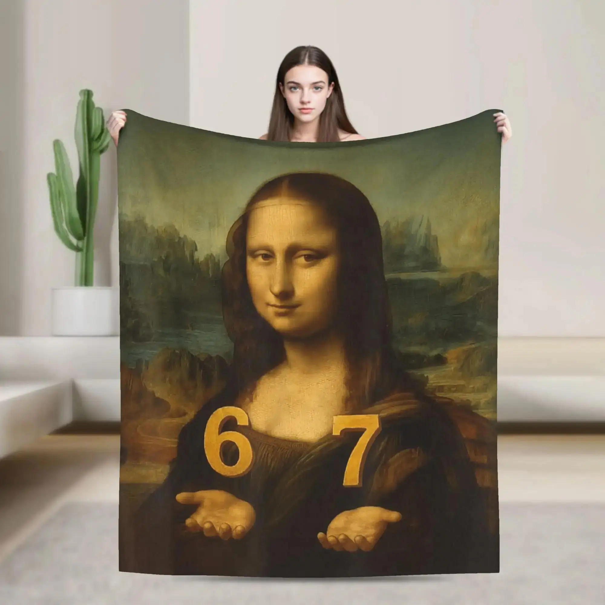 

Супертеплое мемное одеяло для девочек с забавным дизайном Мона Лиза, декоративное фланелевое покрывало в стиле Gen Z Alpha Slang