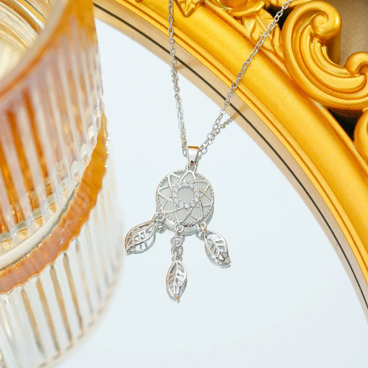 Dreamy Moonstone Zircon Dream Catcher Pendant Necklaces for Women Stainless Steel Jewelry Birthday Anniversary Gift for Friends