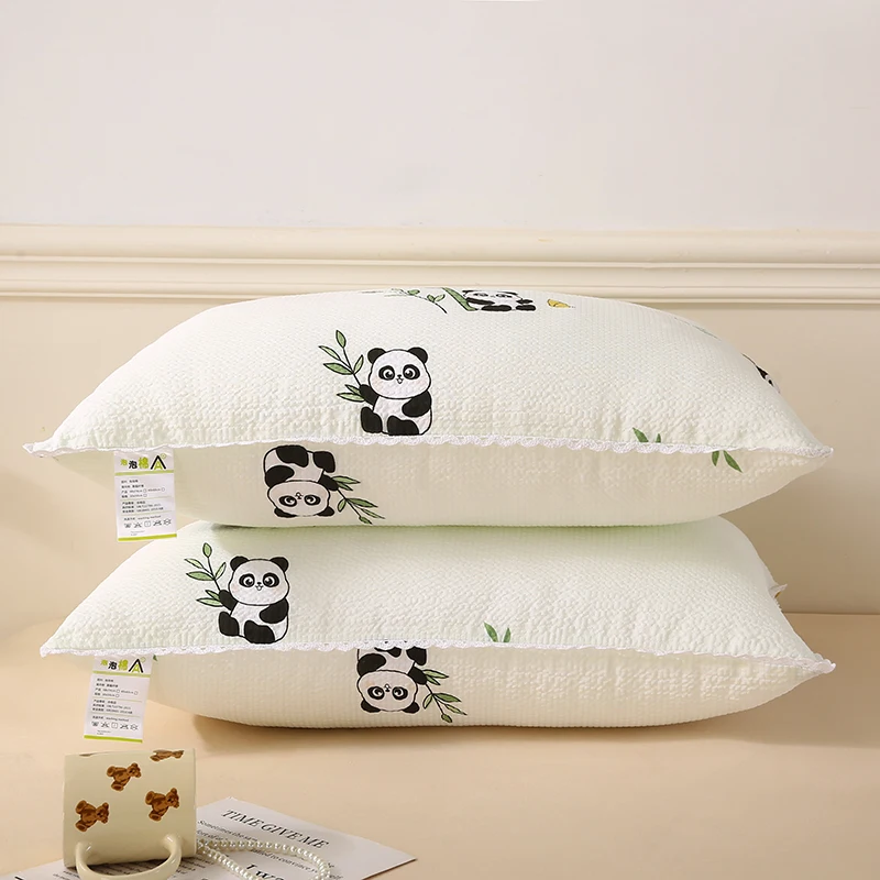 2025 Chinese Panda Print Orthopedic Sleep Protect Neck Pillow for Bedroom Lace Pillow Core Protection Cervical Vertebrae Pillow