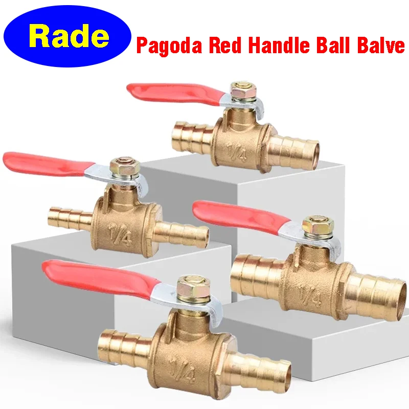 

10pcs Red Handle Valve 6/8/10/12mm Hose Barb Inline Valve Brass Water Oil Air Gas Fuel Line Ball Valve Pipe Fittings