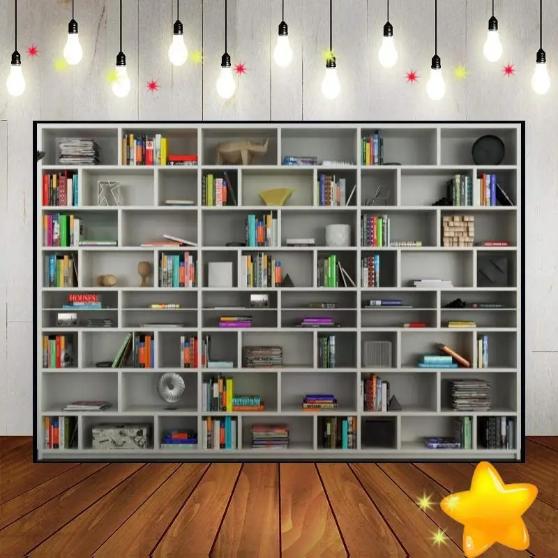 Bookshelf Custom Birthday Backdrop High-Definition Background Photo White Photography Backdrops Simple Creative Diverse Banner