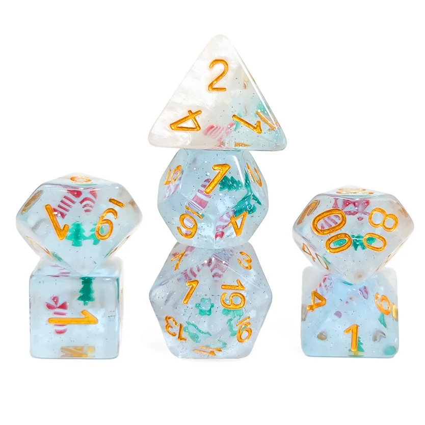 7Pcs/Set DND Dice Resin Christmas Socks Snowflakes Polyhedral Dice Set For Role-Playing Table Card RPG Board Game Accessories