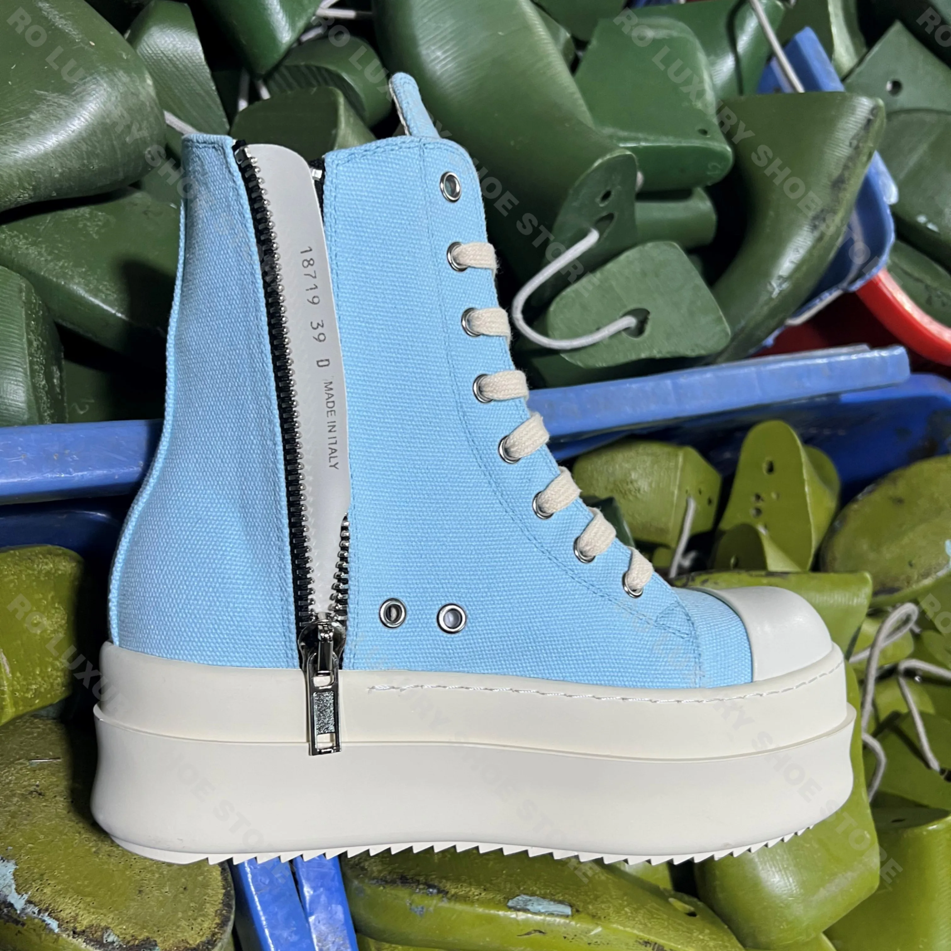Brand Casual Women Shoe High Top Footwear 6cm Platform Blue Canvas Lace Up Ankle Boot Luxury Trend Men Sneaker Thick-sole Flats