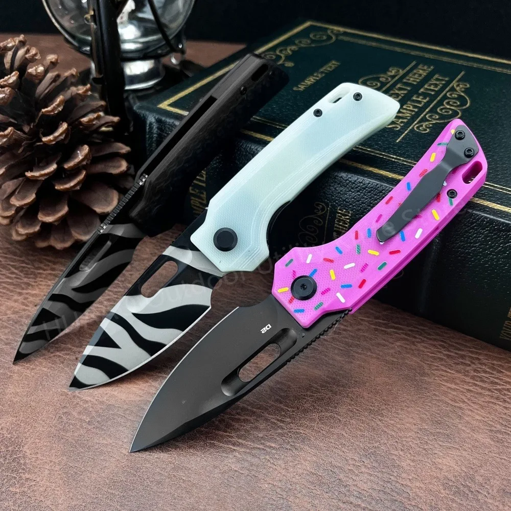 Mini faca dobrável para acampamento, de alta dureza, caminhadas, montanhismo, equipamento de autodefesa, portátil, cabo g10, lâmina d2 de aço inoxidável