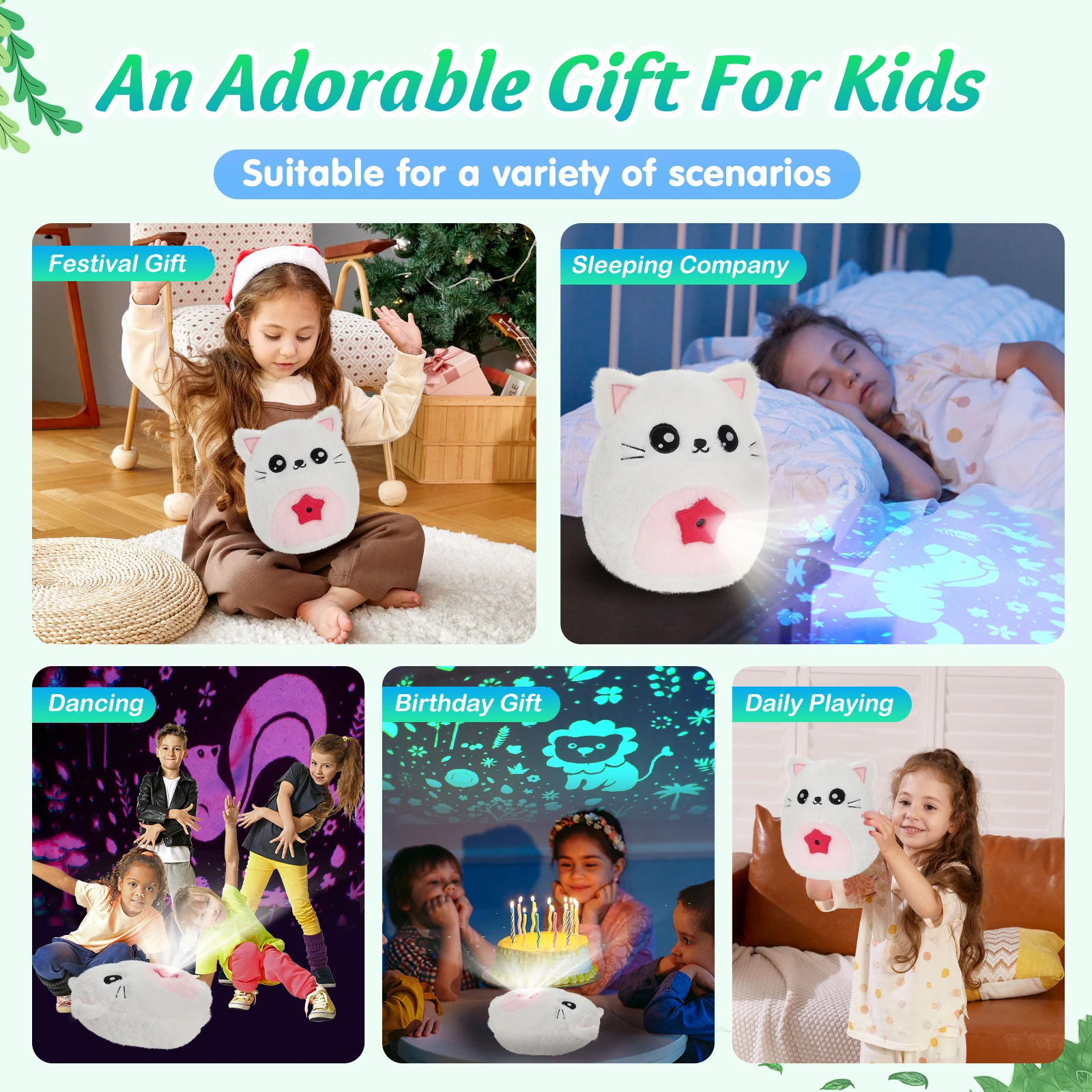 GLOWGUARDS-lindos juguetes de peluche Kawaii para niños, almohada de tiro de gato de algodón ligero, cojín de peluche suave de 25cm para niños, regalo de luz nocturna