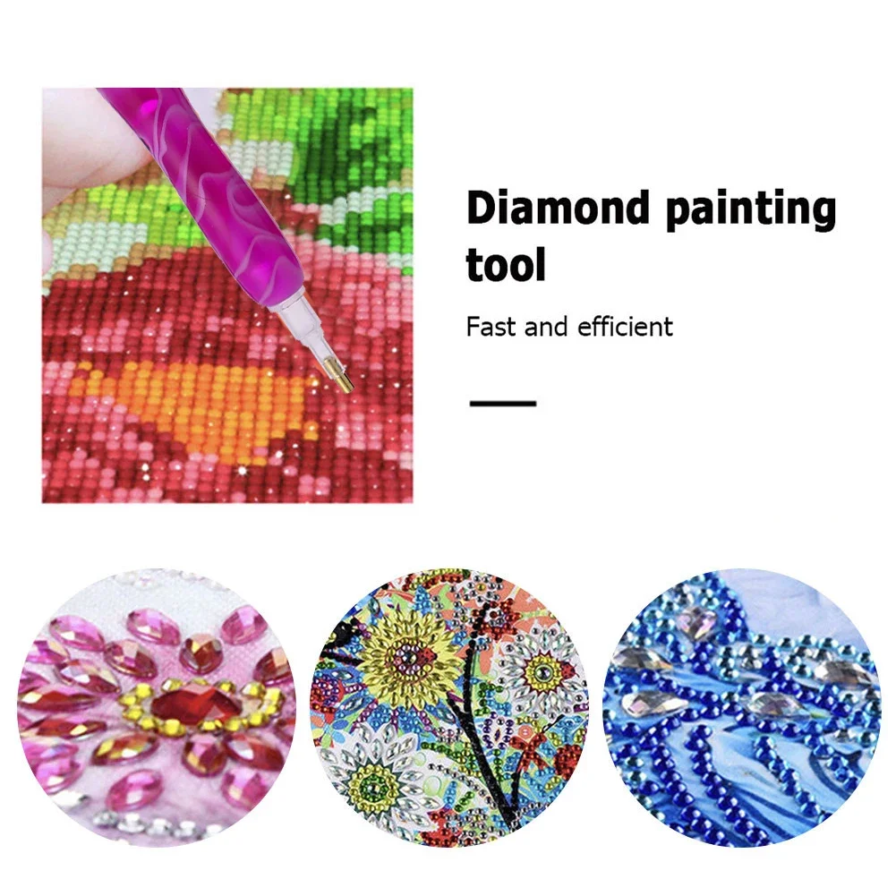 Diamond Painting Art Sticky Drill Dot Pen with 5 Drill Pen Picking Heads and 1 Glue Clay Diamond Painting Stylus DIY Art Crafts