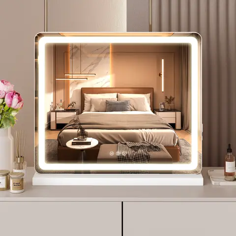 MCQ Rectangle LED Vanity Mirror with Lights USB Charging Metal Framed Dimmable 3 Color Modes Makeup Mirror with Memory Function Modern Vanity Mirror for Home Bedroom