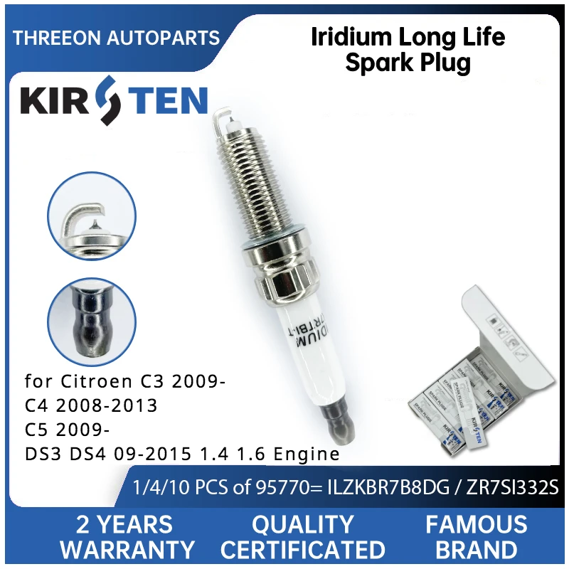 KIRSTEN Iridium Spark Plug for Citroen C3 2009- C4 2008-2013 C5 2009- DS3 DS4 09-2015 1.4 1.6 Engine ZR7SI332S 5960E2 5960G4