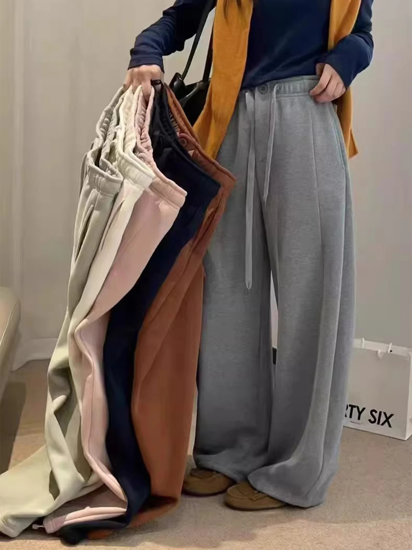 

Повседневные брюки ярких цветов, женские прямые длинные брюки с высокой талией и завязками, универсальные осенне-зимние модные брюки