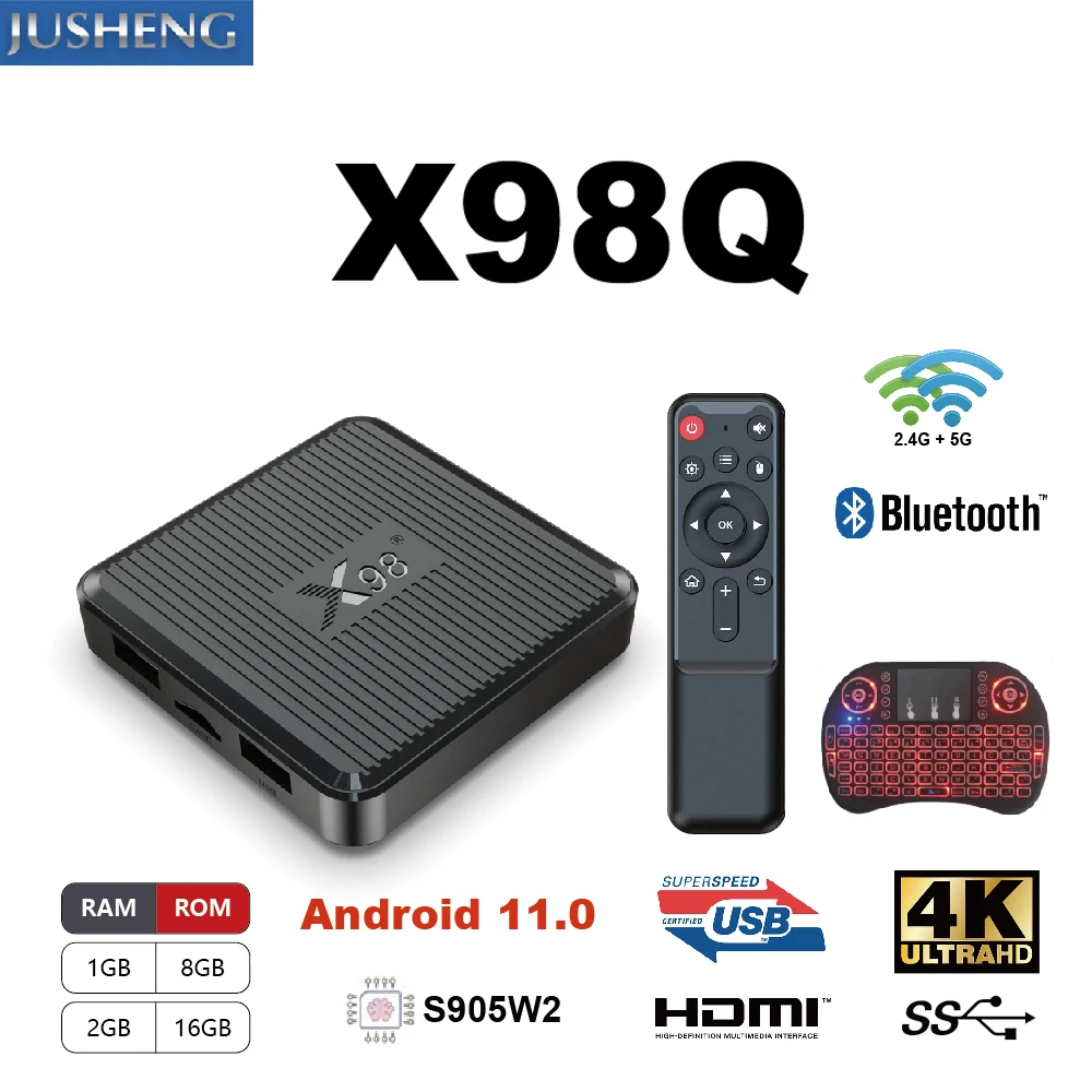 

X98Q BOX Android 11.0 Smart TV Box 1GB 2GB 8GB 16GB Amlogic S905W2 Quad Core 2.4GHz WiFi Media Player Set top Support IP&TV