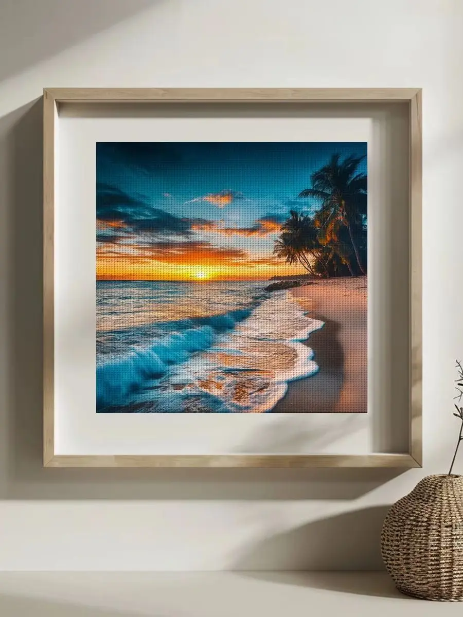 1 Stück 30x30 cm/11,8 Zoll Strandmotiv Gestempeltes Kreuzstich-Set DIY-Kit 11/14/16CT DIY-Stickset Kreuzstich-Set Neuheit – Detail 1