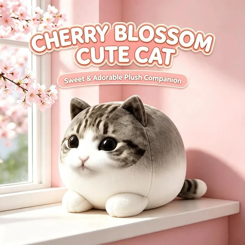 Cute Round Cat Stuffed Toy Soft Fluffy Plush Pillow Portable Bag Charm for Home Decoration Birthday Gift