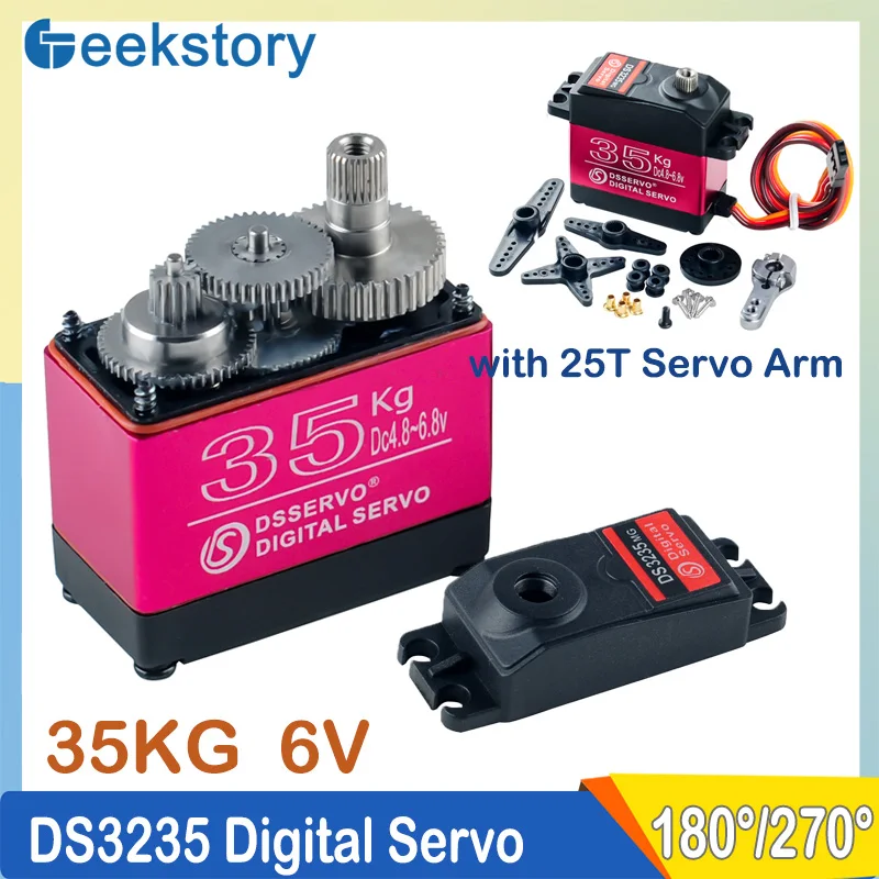 DS3235 Servo digital de alto torque de 35KG 180/270 °   Engrenagem de metal completa IP66 à prova d'água para 1:8 1:10 1:12 RC carro veículo robô modelo DIY