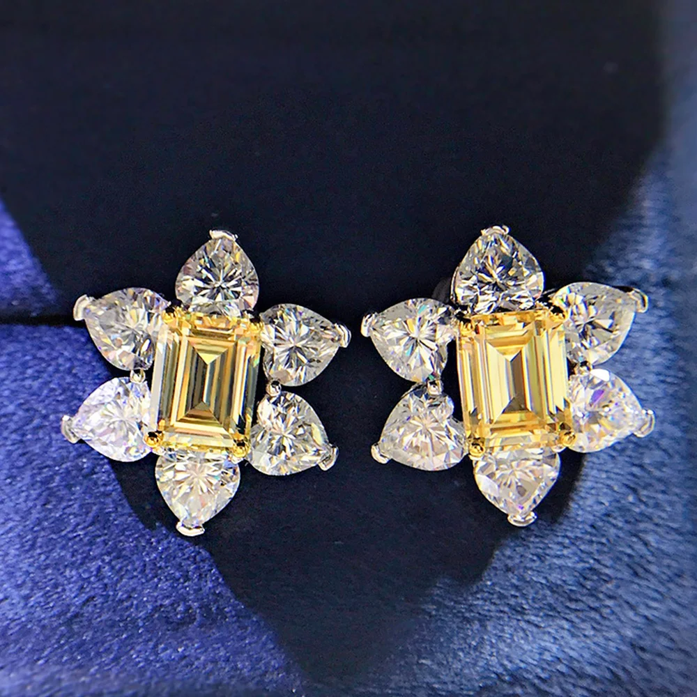 Huitan leuchtend gelbe, blumenförmige CZ-Ohrstecker für Damen, für Verlobung, Hochzeit, Accessoires, ausgefallenes Jubiläumsgeschenk, neuer Schmuck