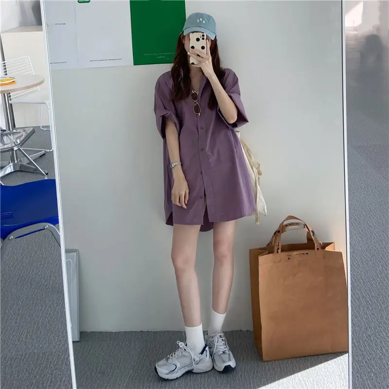 Short-sleeved Jacket Korean Loose Mid-length Style Top Fashionable Fashionable Shirt Skirt Trendy