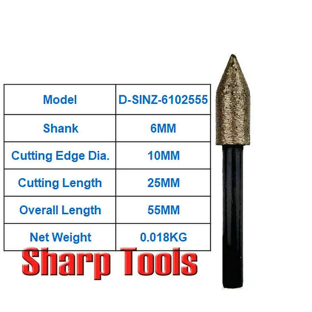 

45 Mesh Sintered Diamond Grinding Head 10PC Milling Cutters Stone Carving Engraving Tools Granite Jade Polishing CNC Router Bits
