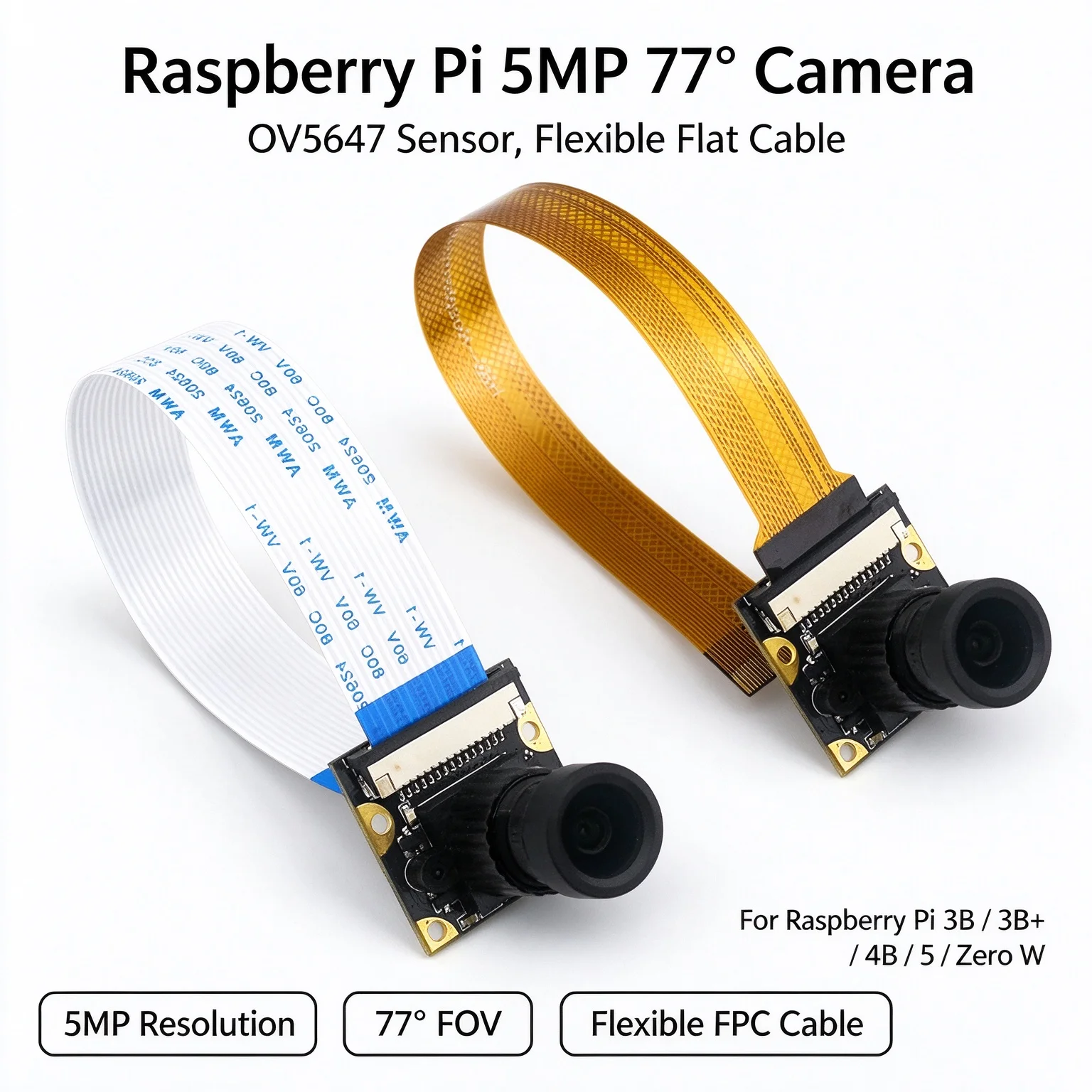 OV5647 Camera Module 5MP 77 Degree Adjustable Focus CSI Interface for Raspberry Pi 5 4B Zero W