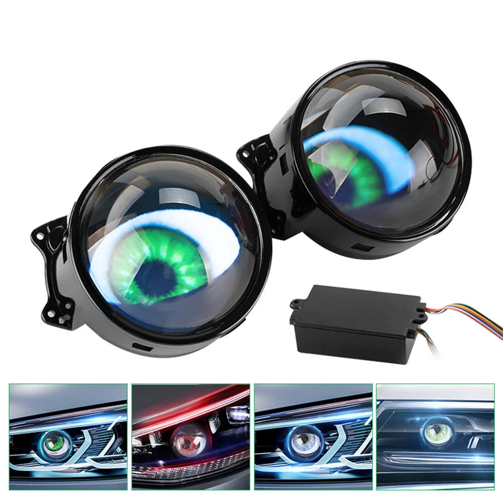 Dynamic LED Car Headlights 3 Inch Devil Eyes Lens Lights For 12v Car Demon Eye Red Eye Retrofit Kits Headlight Assembly