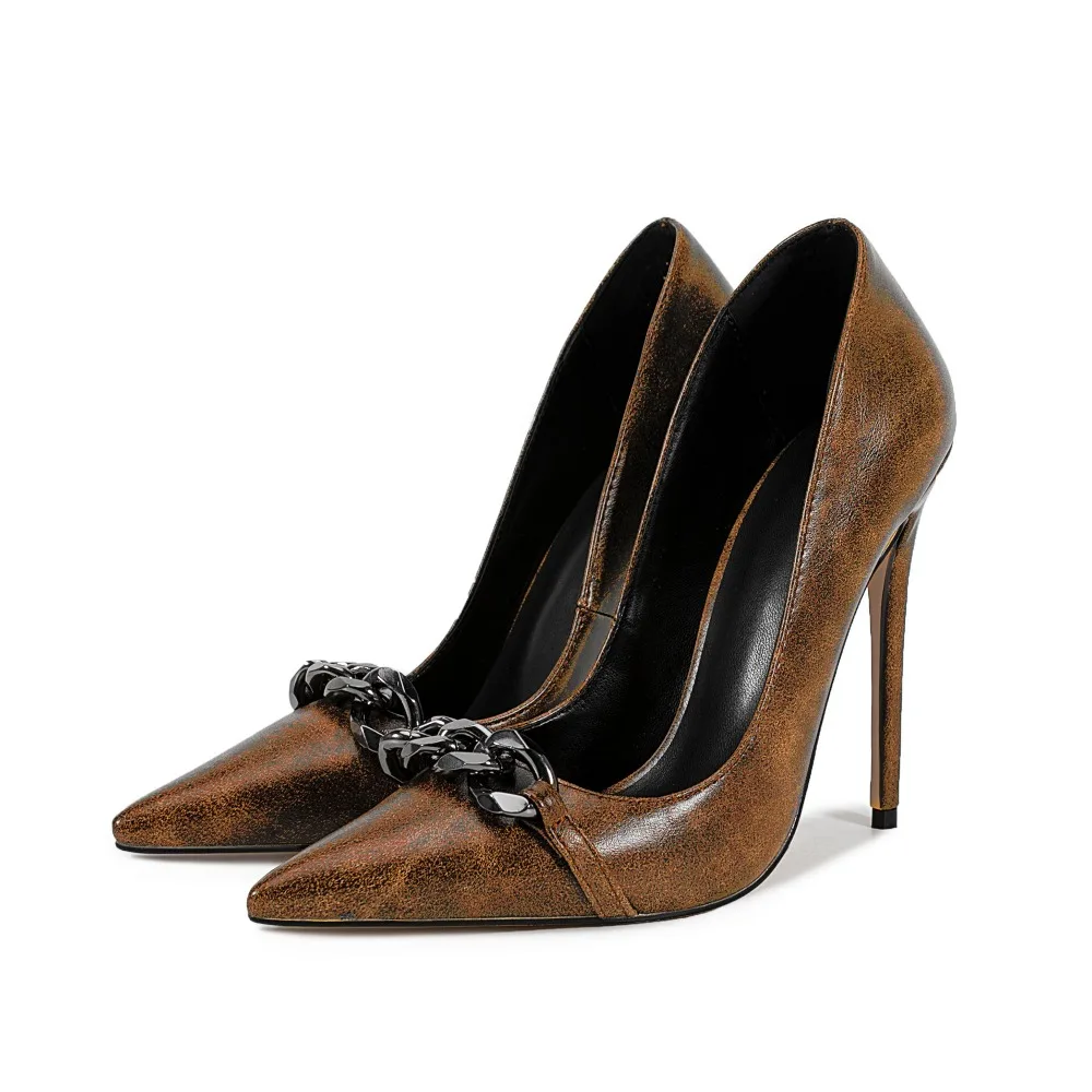 

Stylish 12cm High Heels for Women Pointed Toe Metal Buckle Dress Pumps, Ideal Carnival Evening Wedding Shoes