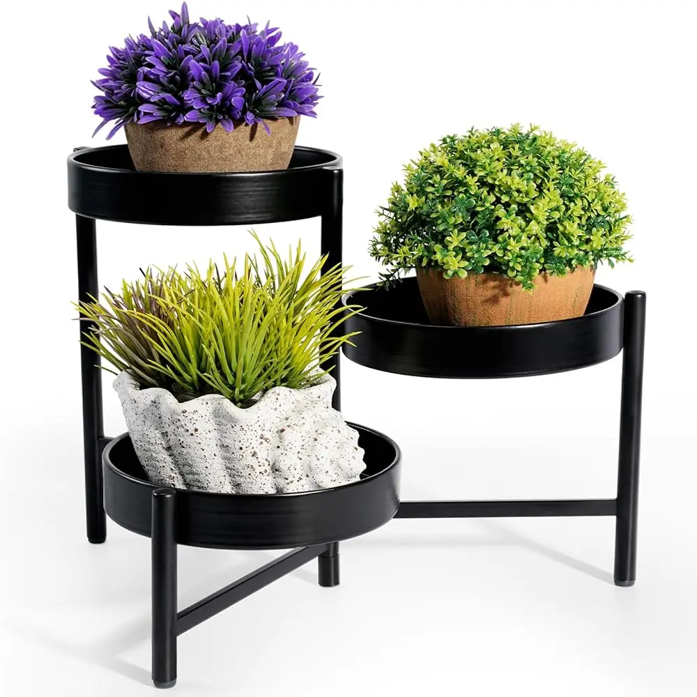 

Plant Stand 3 Tier Indoor Metal Flower Shelf Corner Tabletop Holders For Garden Balcony Living Room Bedroom Patio Black