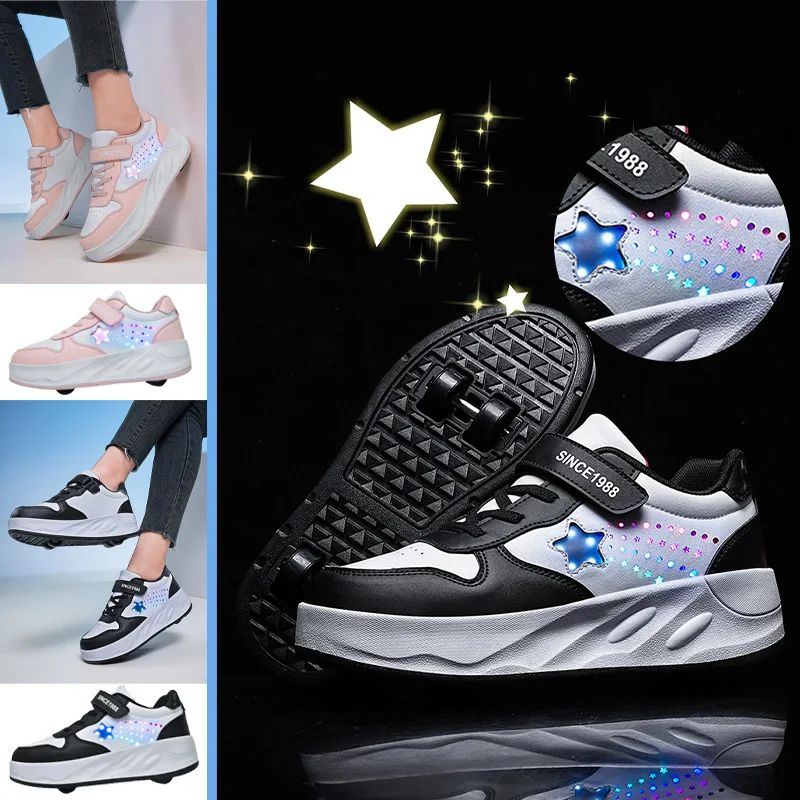 LED Light Flashing Roller Skates for Boys and Girls  Charging Skateboard Shoes Children's Roller Skates Outdoor Sports Shoes