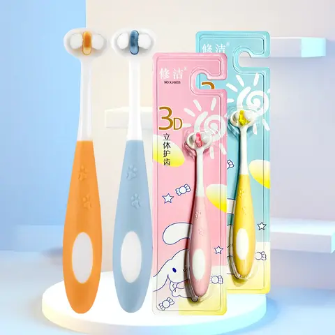 0-6세 어린이 칫솔, 전체 커버리지 매우 부드러운 강모, 3면 청소, 미끄럼 방지 손잡이, 개별 포장