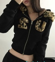 American Street Retro Leopard Print Fashion Tops Mujer Autumn Winter New Slim Fit Coat Women Y2k Long Sleeve Zipper Jackets