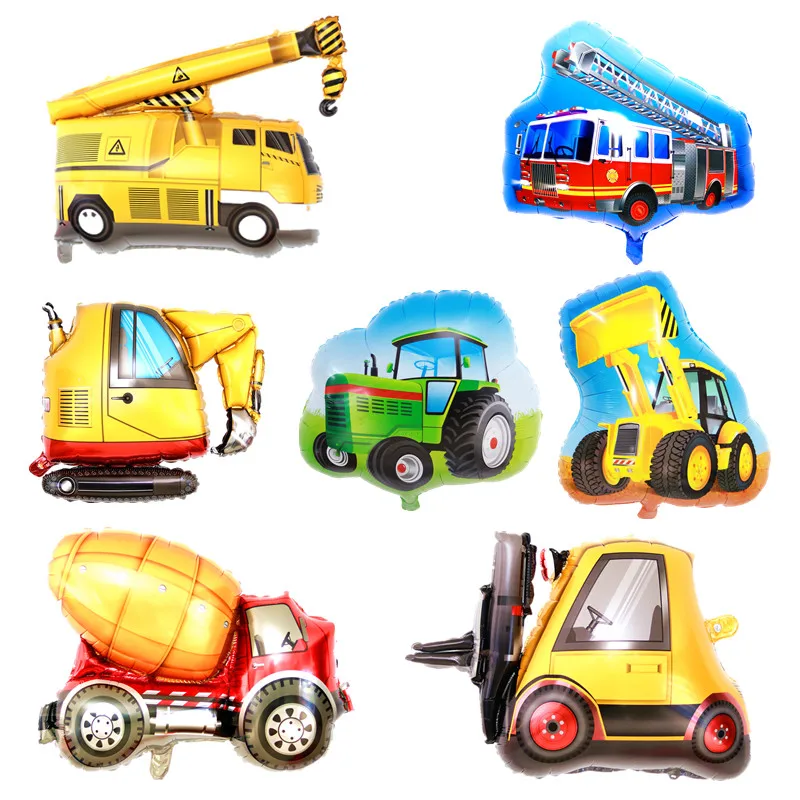 Construction Engineering Car Foil Balloon Excavator Truck Forklift Crane Boy Birthday DIY Vehicle Party Decoration Supplies