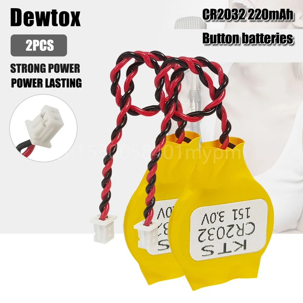 2PCS Dewtox CR2032 3V Motherboard CMOS Strip Line Lithium Battery for Car Remote Control Weight Scale Candle Lamp